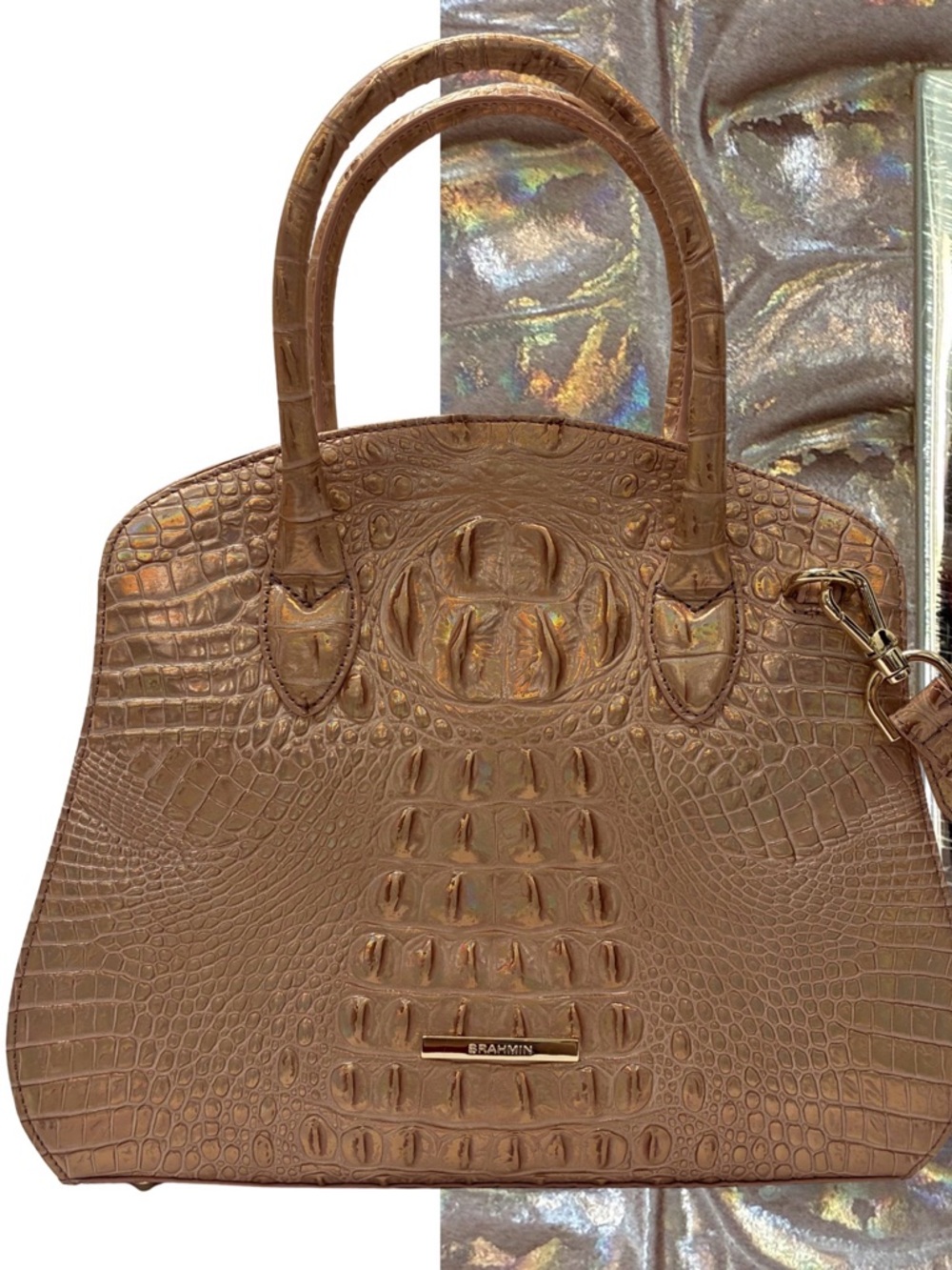 Brahmin Rosetta Satchel Bag Iridescent Rosegold